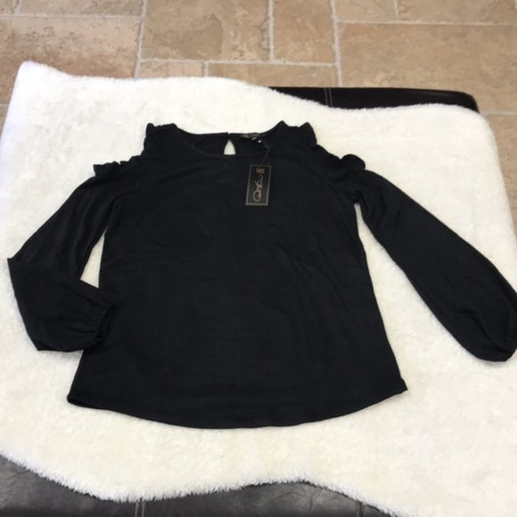 DG2 Diane Gilman Cold-Shoulder Ruffle Top - Picture 3 of 5